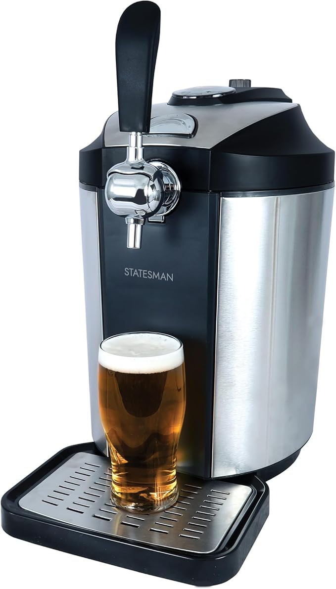 Statesman SKBD500SS - Stainless Steel Beer Dispenser for 5 Litre Kegs - Draught Pump with Integrated Cooler - 2-12°C Temperature Range