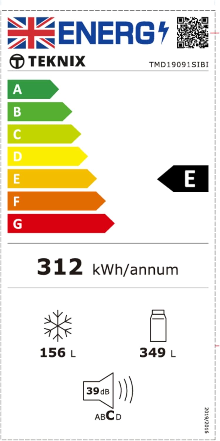 Teknix TMD19091SIBI - Dark Inox American Fridge Freezer - 503L Capacity - E Energy Rating