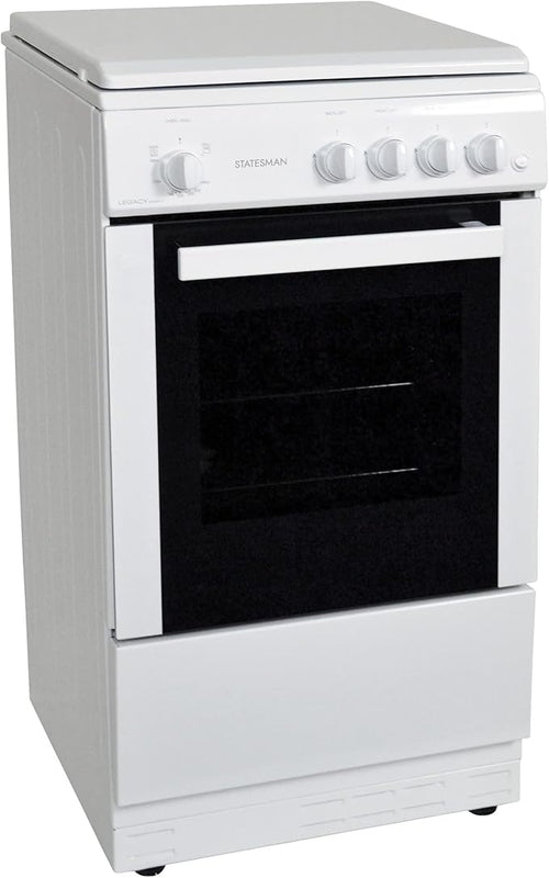 Statesman LEGACY50GSLF -SLIM DEPTH 50CM White Single Oven Gas Cooker with Lid - 4 Gas Burners, 51L Capacity - A Energy Rating