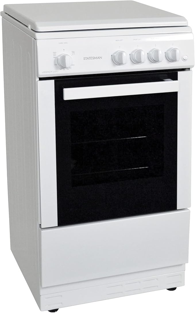 Statesman LEGACY50GSLF -SLIM DEPTH 50CM White Single Oven Gas Cooker with Lid - 4 Gas Burners, 51L Capacity - A Energy Rating
