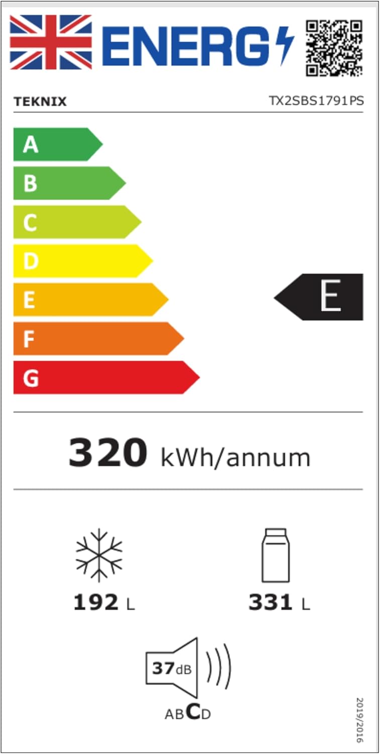 Teknix TX2SBS1791PS - Silver American Fridge Freezer - 530L - Side-by-Side - Frost Free - E Energy