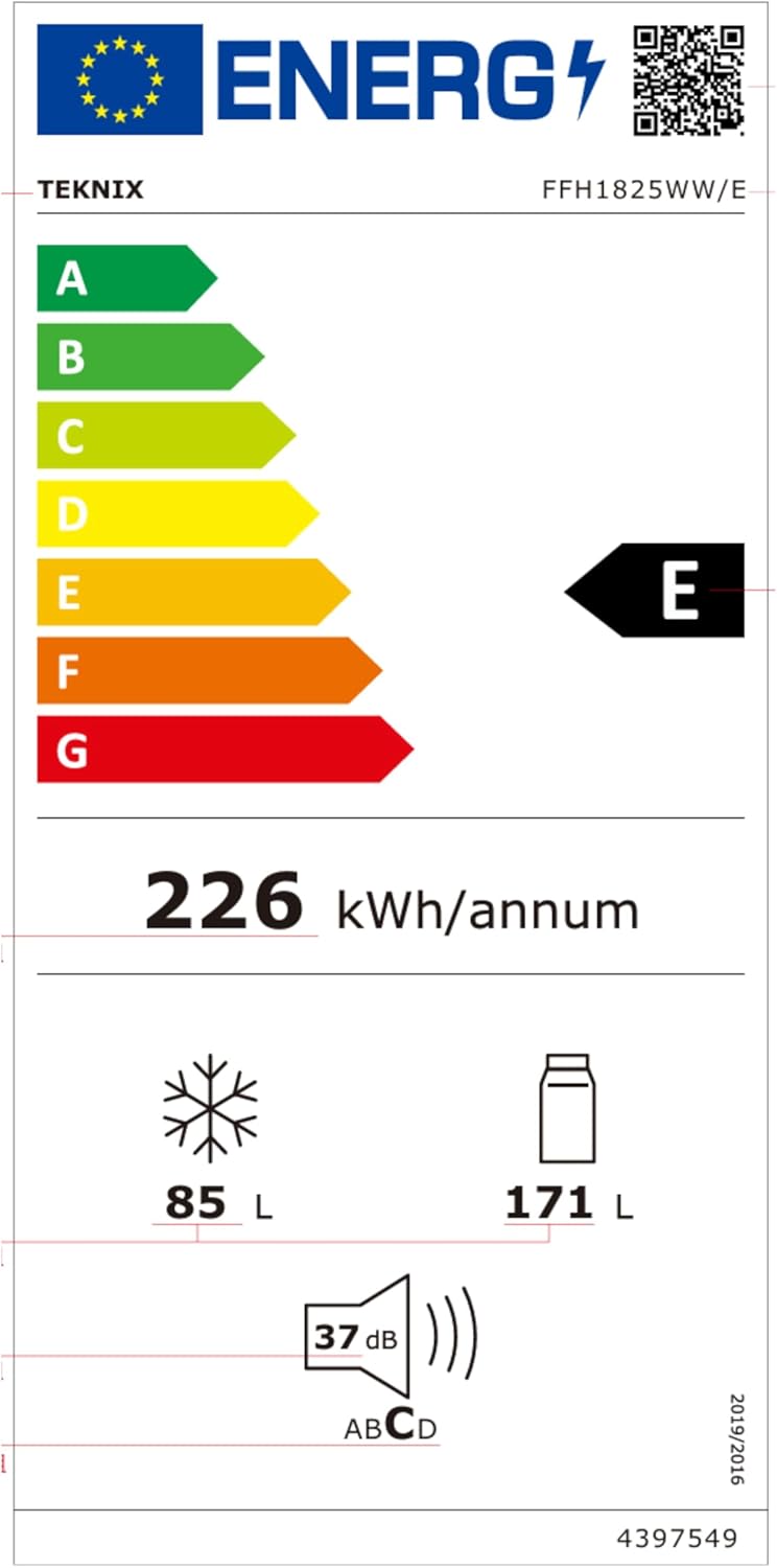 Teknix FFH1825WW/E - White Freestanding 50/50 Frost Free Fridge Freezer - E energy