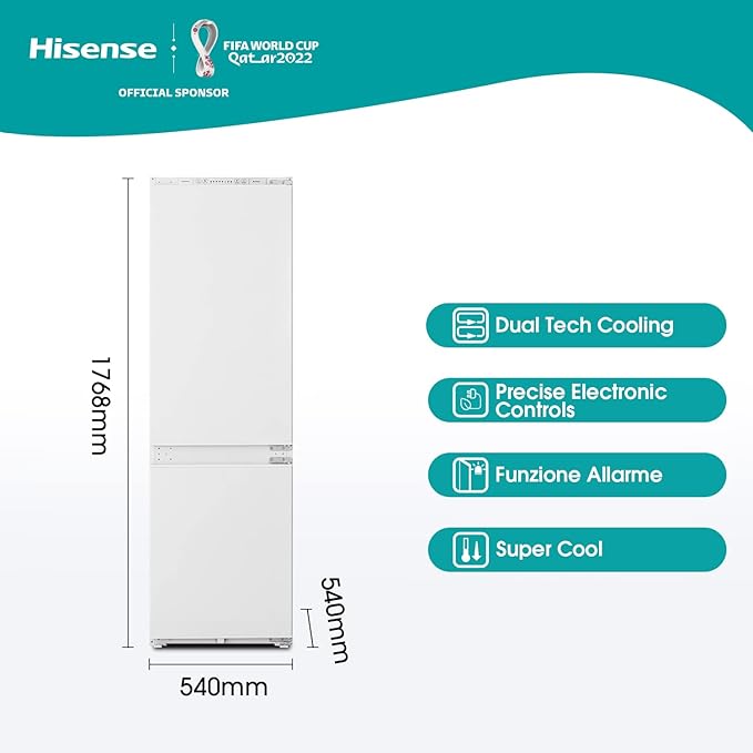 Hisense RIB312F4AWE 177cm High 70/30 Integrated Frost Free Fridge Freezer with Sliding Door Fixing Kit - White - E Rated