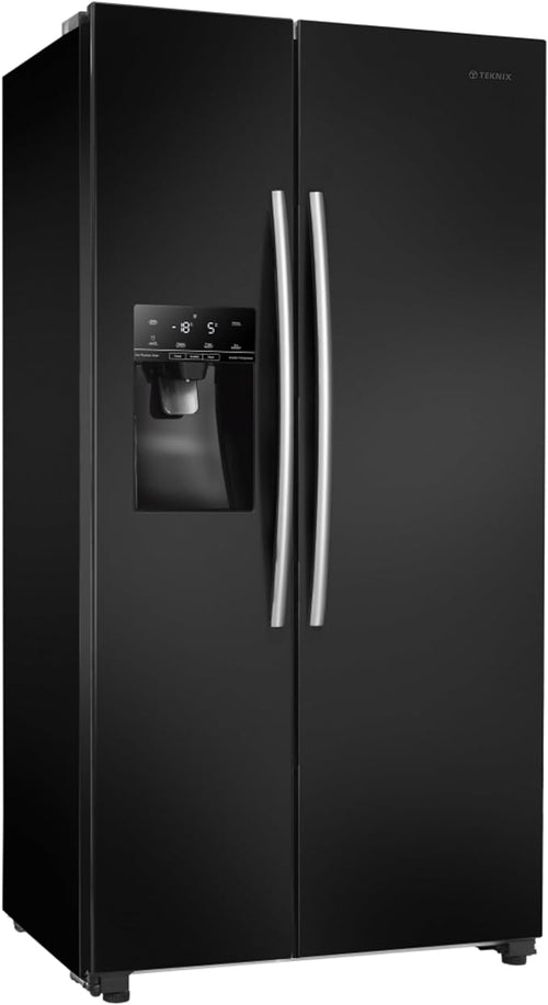 Teknix THSBS1791PLUBIX Black Steel 2 Door Side by Side Fridge Freezer - E rated Plumbed ice+water