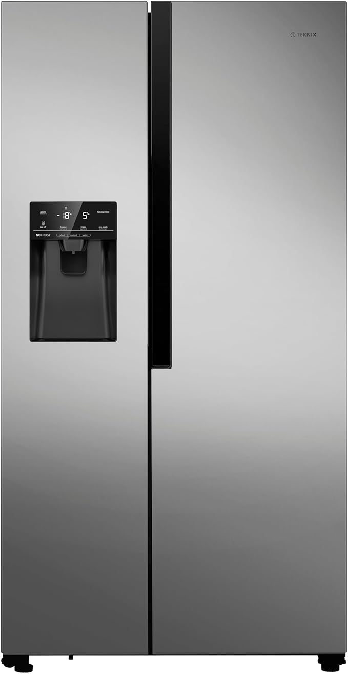 Teknix THSBS1791PLUX Stainless Steel 2 Door Side by Side Fridge Freezer - E rated Plumbed ice+water