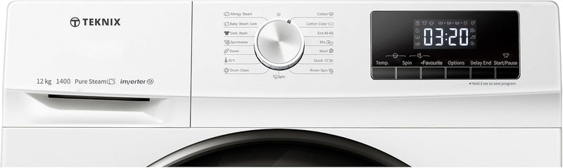 Teknix TKW12142HW - White Freestanding 12KG Washing Machine - 1400 RPM - A energy