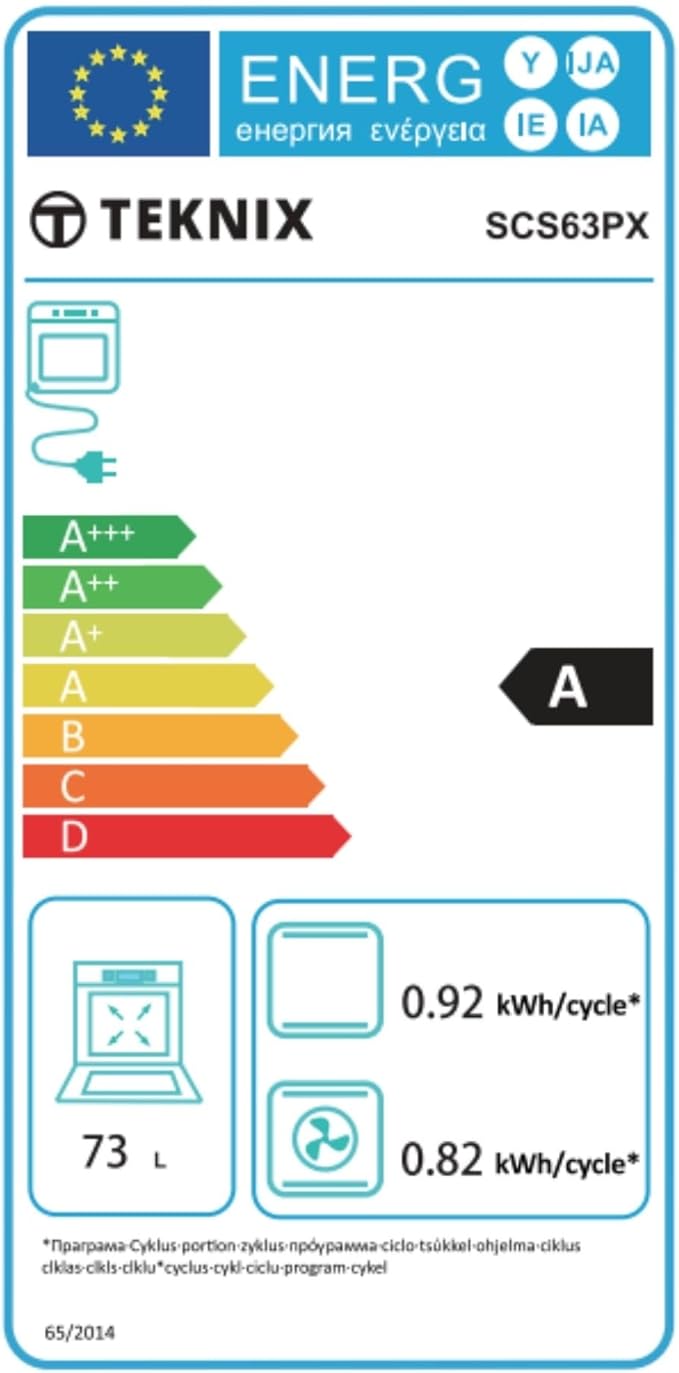 Teknix SCS63PX - Stainless steel Built in Electric Single Oven - Pyrolytic cleaning - A energy