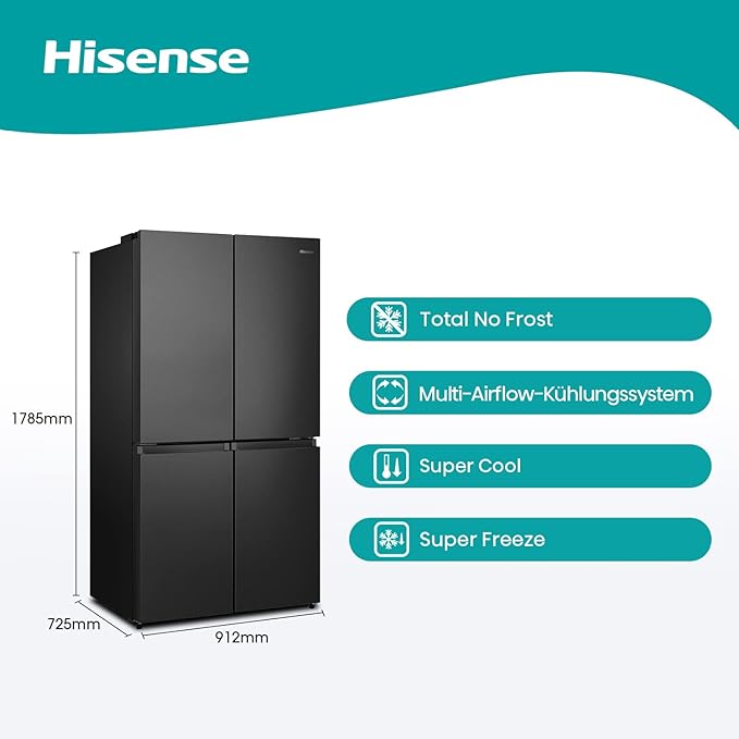 Hisense RQ758N4SAFE - Black American Fridge Freezer - 609L Total Capacity - E Energy Rating