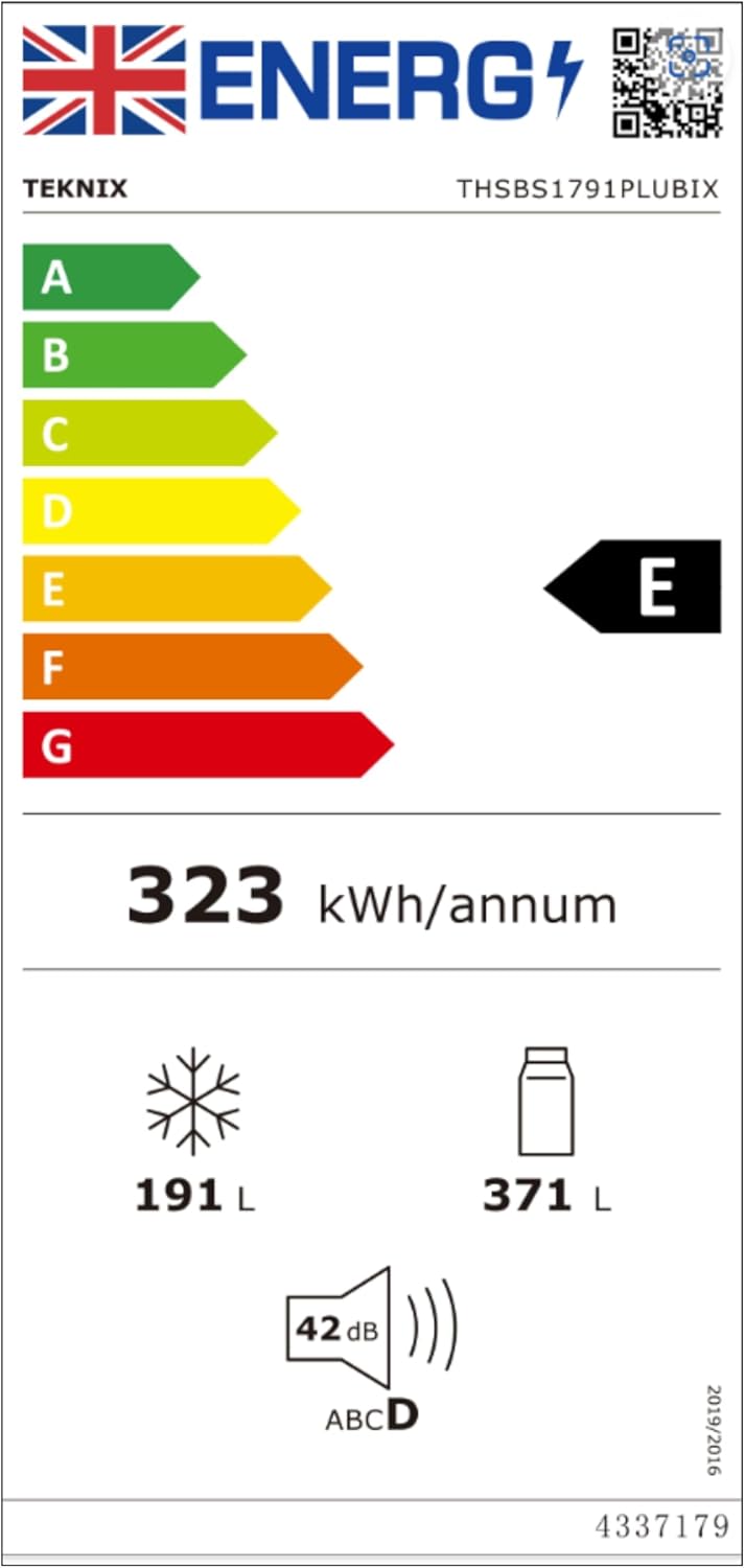 Teknix THSBS1791PLUBIX Black Steel 2 Door Side by Side Fridge Freezer - E rated Plumbed ice+water