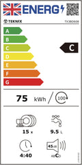 Teknix TX3BD608 - Black Full Size Dishwasher - 15 Place Settings - C Energy Rating