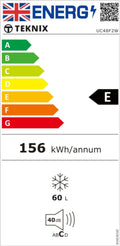 Teknix UC48F2W - White Undercounter Freezer - Garage Safe - E energy - Display