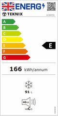 Teknix UC55F5S - Silver Undercounter Freezer - Garage Safe - 91 Litres - E Energy