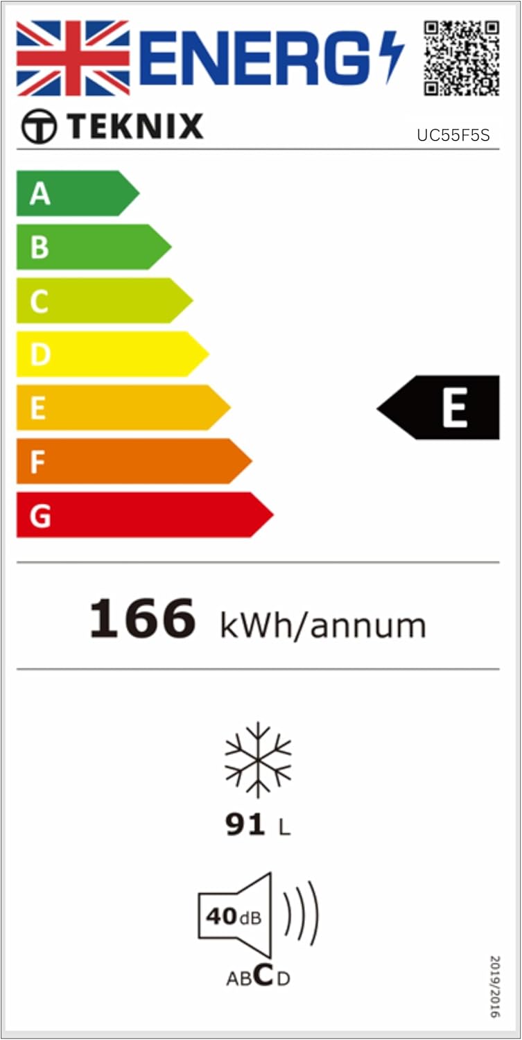 Teknix UC55F5S - Silver Undercounter Freezer - Garage Safe - 91 Litres - E Energy