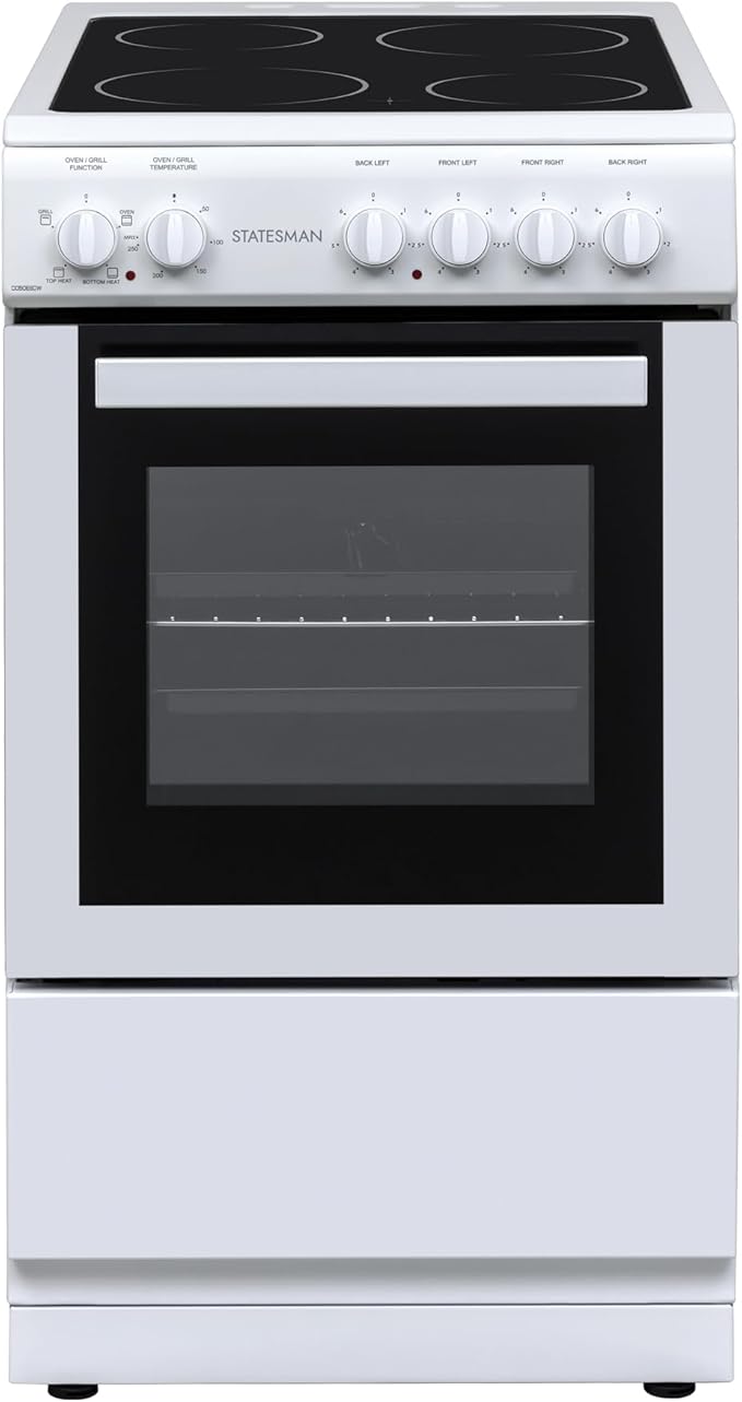 Statesman C050ESCW - White 50cm Single Cavity Electric Cooker - 4 Hot Plates - A Energy