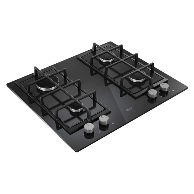 Hoover HVG6K3B - Black 60cm Gas Hob - 4 Burners - Flame Safety