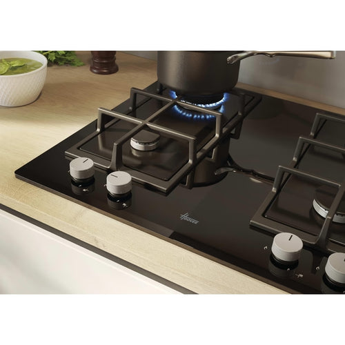 Hoover HVG6K3B - Black 60cm Gas Hob - 4 Burners - Flame Safety