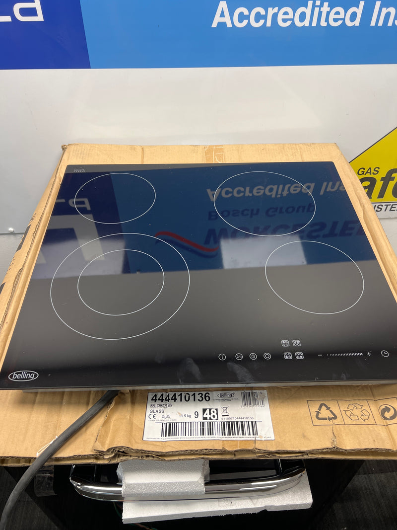 Belling CH602T Black 444410136 - Black Ceramic Hobs - 4 Zones, Touch Control - A Energy Rating - Unboxed