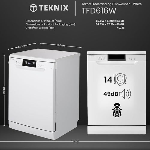 Teknix TFD616W - White Freestanding Dishwasher - E energy - Display