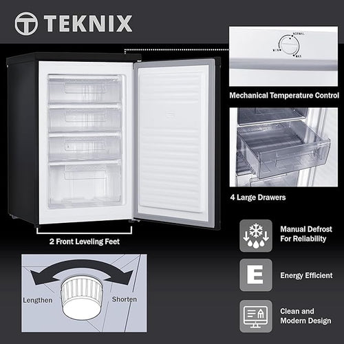 Teknix UC55F5S - Silver Undercounter Freezer - Garage Safe - 91 Litres - E Energy