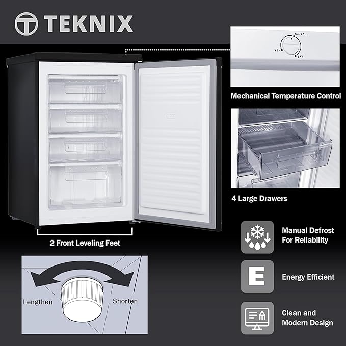 Teknix UC55F5S - Silver Undercounter Freezer - Garage Safe - 91 Litres - E Energy
