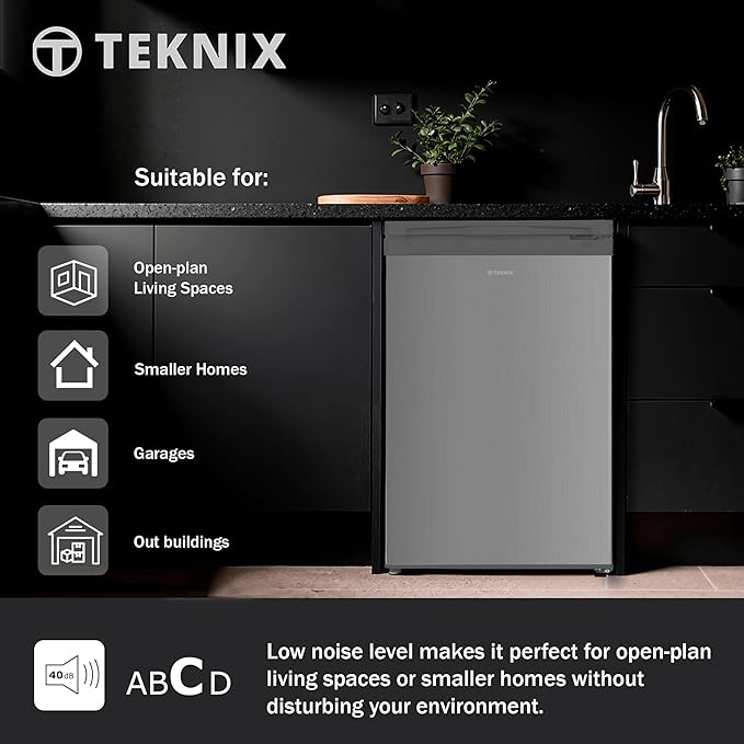 Teknix UC55F5S - Silver Undercounter Freezer - Garage Safe - 91 Litres - E Energy