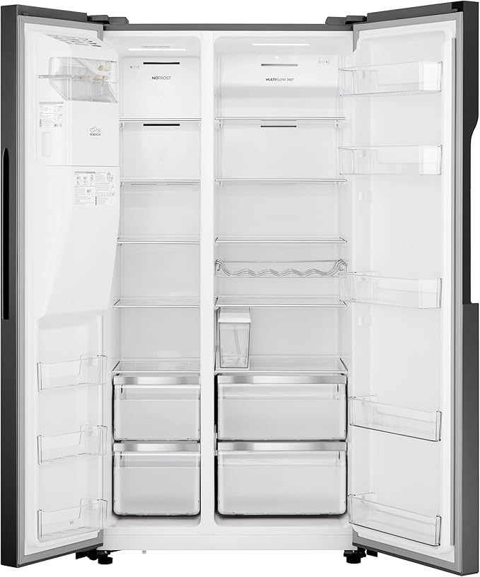 Teknix THSBS1791PLUBIX Black Steel 2 Door Side by Side Fridge Freezer - E rated Plumbed ice+water