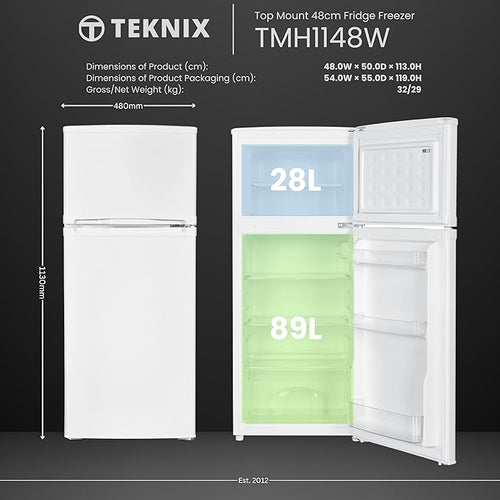 Teknix TMH1148W - White Fridge Freezer - 117L - E Energy Rating