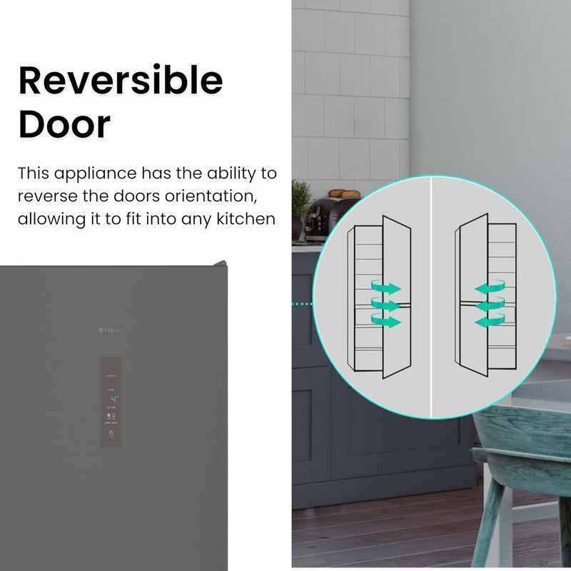 Teknix FFH1865BIX - Black Steel Finish Freestanding 60/40 Frost Free Fridge Freezer - D energy