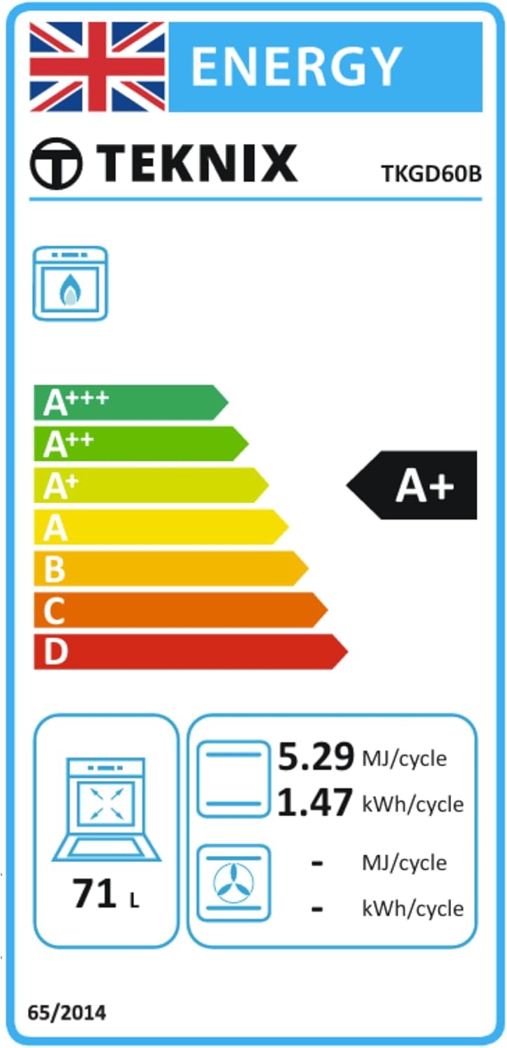 Teknix TKGD60B - Black Double Oven Gas Cooker - 60cm - Energy Rating A