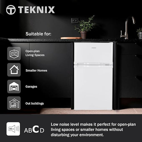 Teknix UCFFH48W - White Under Counter Fridge Freezer- Garage Safe - 86L - E Energy