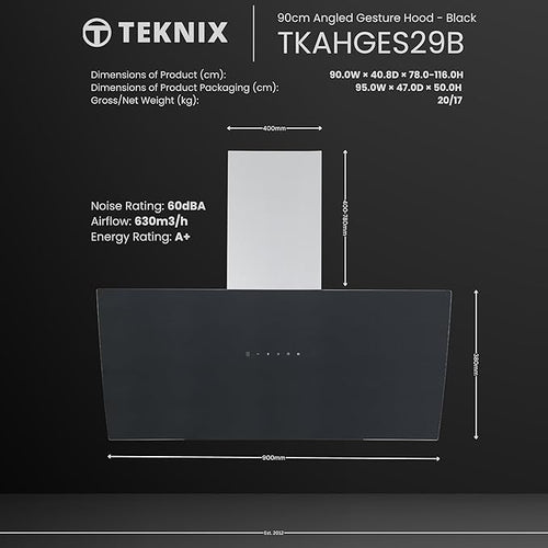 Teknix TKAHGES29B - Black Angled Gesture Hood - 90cm - A Energy