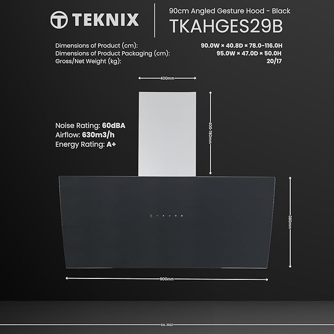 Teknix TKAHGES29B - Black Angled Gesture Hood - 90cm - A Energy