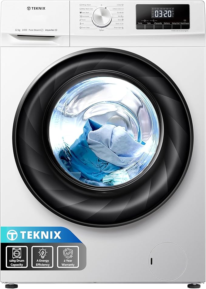 Teknix TKW12142HW - White Freestanding 12KG Washing Machine - 1400 RPM - A energy