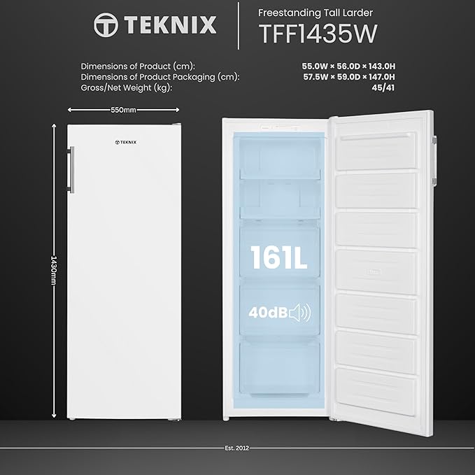 Teknix TFF1435W - White Freestanding Frost Free Freezer - E energy