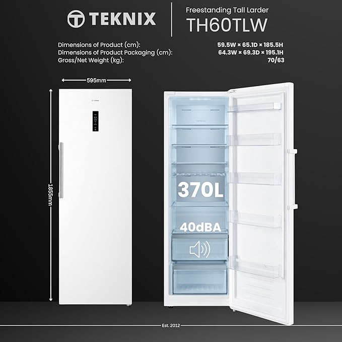 Teknix TH60TLW - Tall White Larder Frost Free Fridge - E energy