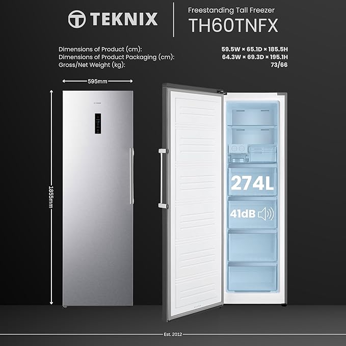 Teknix TH60TNFX - Silver Freestanding Frost Free Freezer - Garage Safe  - E energy