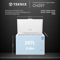 Teknix CH297 - White 300L Chest Freezer - Garage Safe - Digital Temperature Control - E Energy Rating