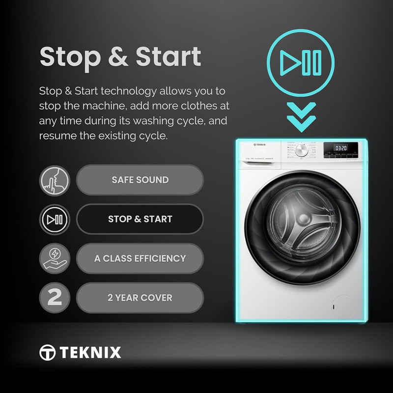 Teknix TKW12142HW - White Freestanding 12KG Washing Machine - 1400 RPM - A energy