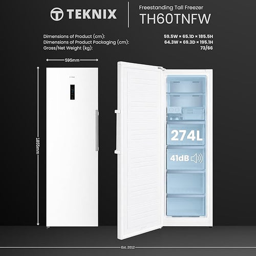 Teknix TH60TNFW - White Freestanding Frost Free Freezer - Garage Safe  - E energy