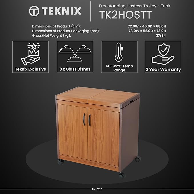 Teknix TK2HOSTT - Teak Food Trolley Warming Drawer