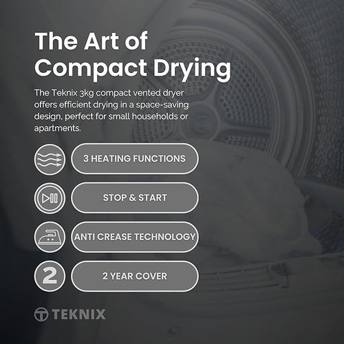 Teknix TKV3W - White 3KG Tumble Dryer - Vented - C Energy Rated