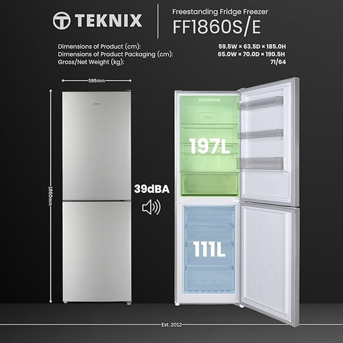 Teknix FF1860S/E - Silver Freestanding 50/50 Frost Free Fridge Freezer - E energy