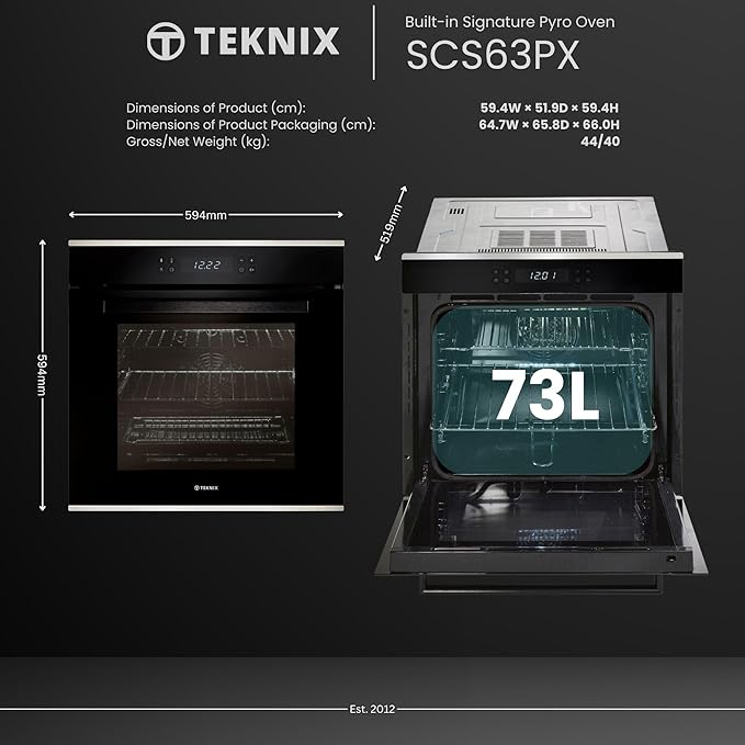 Teknix SCS63PX - Stainless steel Built in Electric Single Oven - Pyrolytic cleaning - A energy