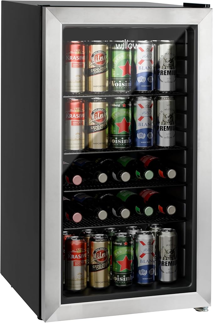 Willow WBC98SS - Stainless Steel 98L Wine Cooler - Undercounter, Triple Glazed Door - E Energy Rating