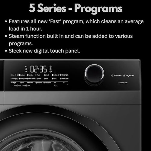 Teknix TK5W1214HS - Titanium 12KG Washing Machine - 1400 RPM - A energy