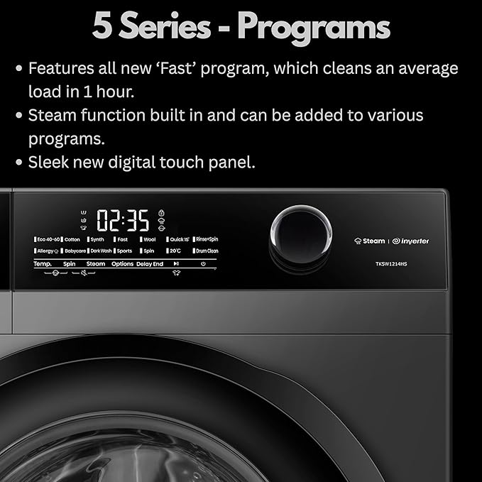 Teknix TK5W1214HS - Titanium 12KG Washing Machine - 1400 RPM - A energy