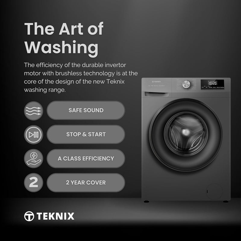 Teknix TK2W814HS - Titanium 8KG Washing Machine - 1400 RPM - A energy