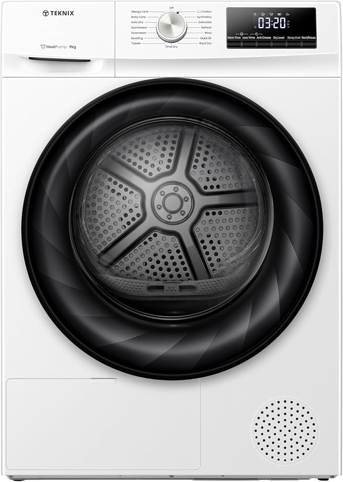 Teknix TKHP9HW - White 9KG Heat Pump Condenser Dryer - E energy - Display