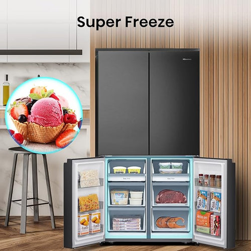 Hisense RQ758N4SAFE - Black American Fridge Freezer - 609L Total Capacity - E Energy Rating