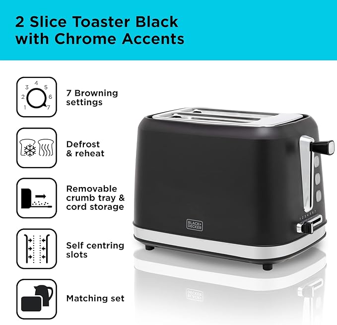 Black + Decker BXTO20077GB - Black Toaster